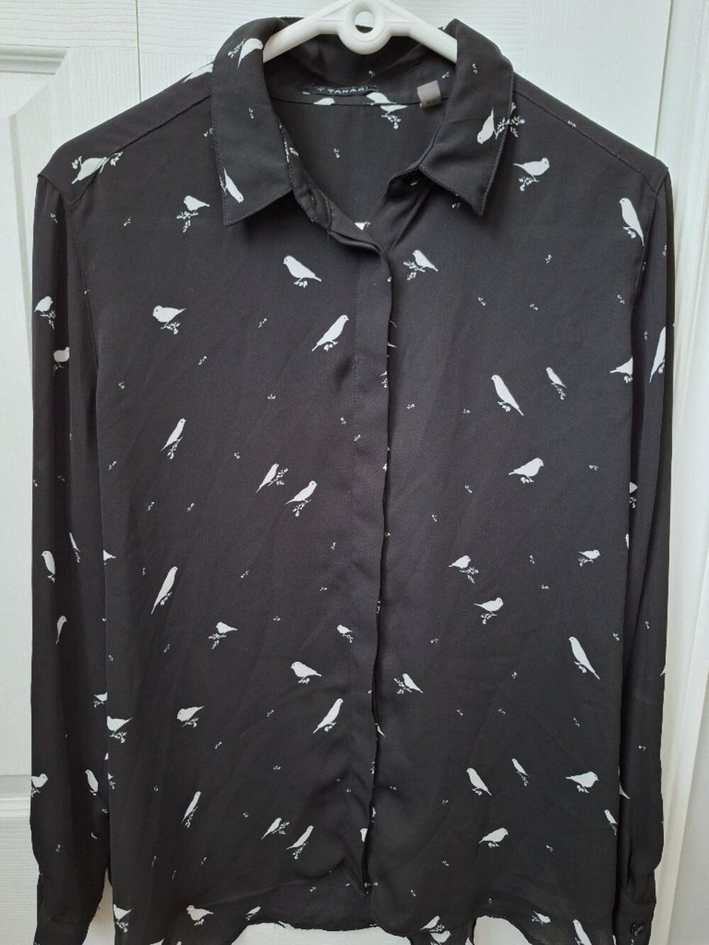 Tahari Black and White Bird Print Blouse
